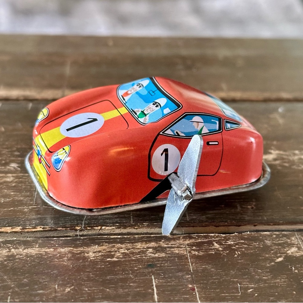 Working Vintage Mini Race Car DBS-1 Wind Up Tin Toy Clockwork Germany